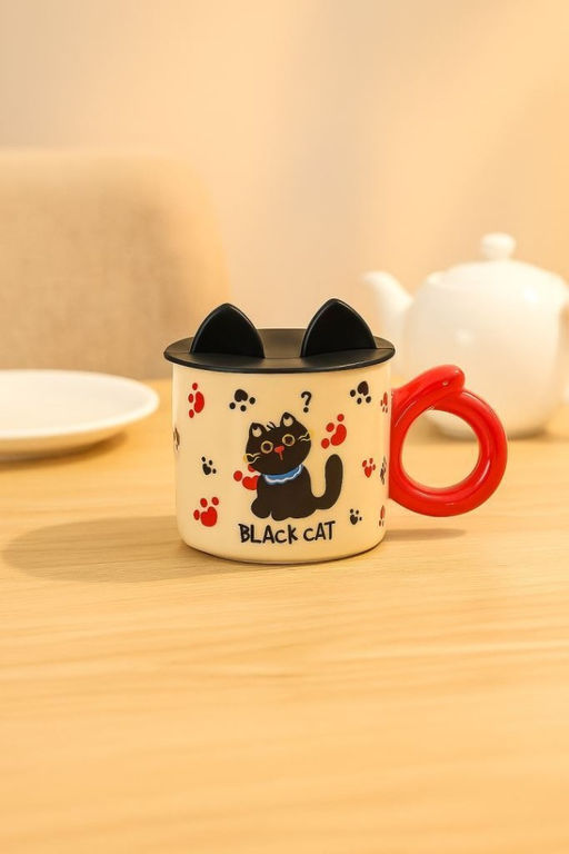 Кружка керамическая Black cat, red (350 мл)
