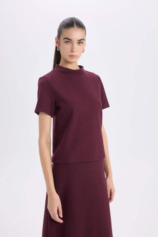 Slim Fit Slim Fit Полуводолазка Повседневная футболка с коротким рукавом - Defacto фото 3