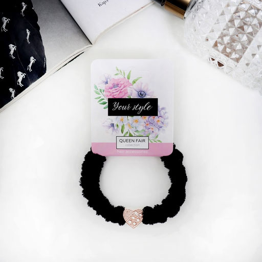 Цена за 6 шт. Резинка для волос «Блестящая сказка», сердце, 7 см, чёрная