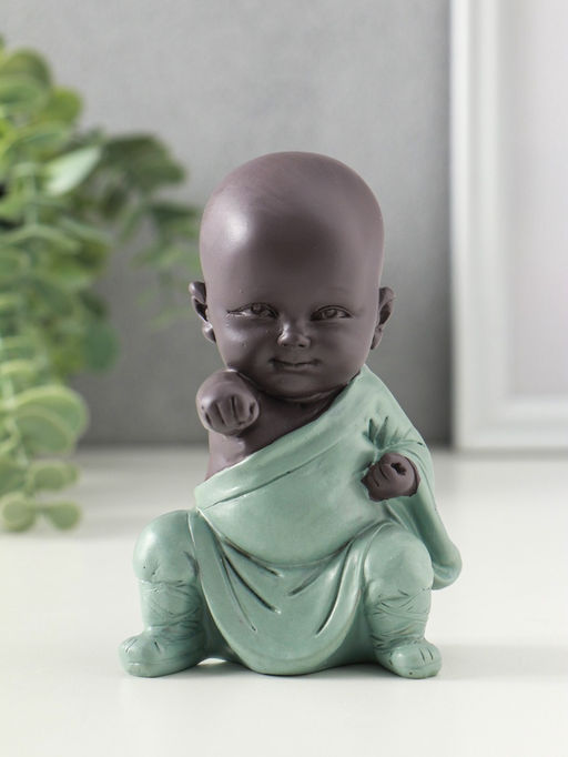 Сувенир полистоун "Маленький будда - кунг-фу" зелёно-коричневый 6,8х7,5х11 см