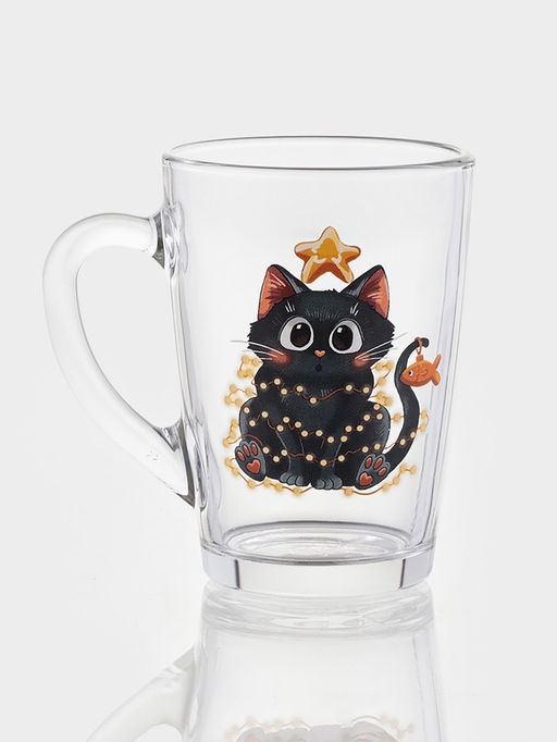 Цена за 20 шт. Кружка Капучино. Озорные котики, 300 мл, стекло, рисунок МИКС