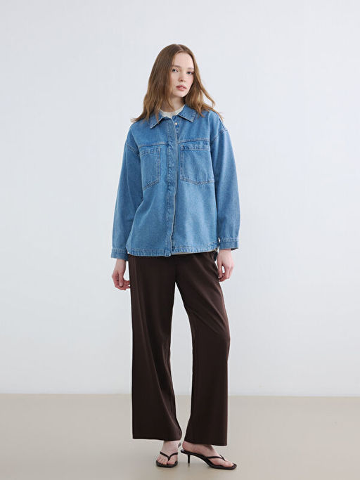 G?mlek Yaka Kad?n Jean Ceket