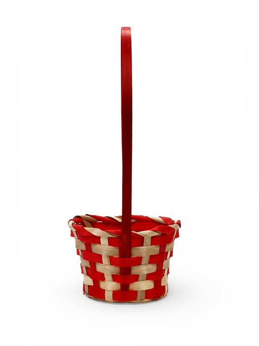 Корзина плетёная для хранения, 13×13×9.5 см, ручка h=21 см, бамбуковая, красно-бежевая, Greengo