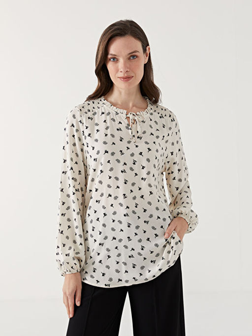 Ba?lamal? Yaka Desenli Kad?n Bluz