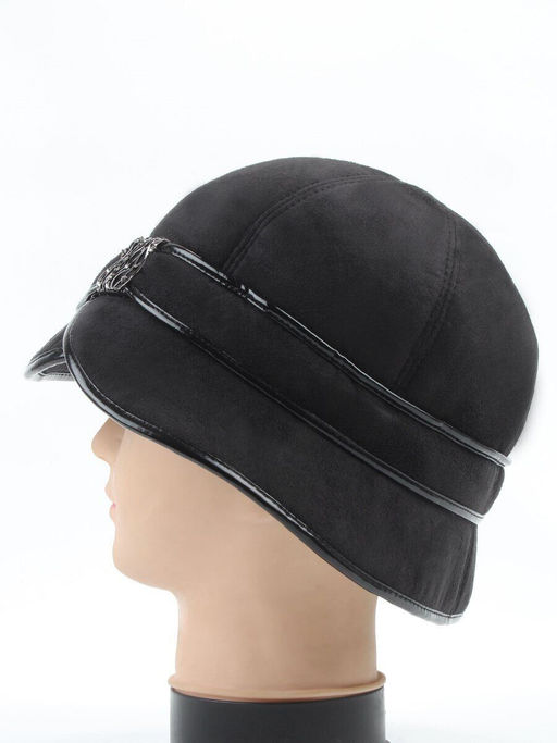 1653 BLACK Шляпа клош зимняя женская (искусственная замша, искусственный мех)