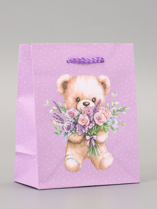 Цена за 4 шт. Пакет подарочный ламинированный «Цветы от Мишки» 11.5×14.5×6.5 см