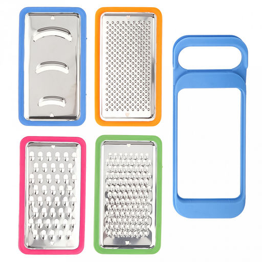 Терка из нержавеющей стали Хозяюшка 25,5х10,5х8,5см, с пластмассовым контейнером с крышкой 0,5л 20,5х10х5см, с насадками - 4 вида, пластмассовый держатель для насадки, в коробке (Китай) - Домашняя мода фото 8