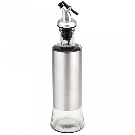 Бутылка для масла стеклянная "В юбке" "Аликанте" 320мл, д6,5см, h21см, д/горла 2см, пластмассовый дозатор под "хром", оплетка из нержавеющей стали, д/основания 6см, в цветной коробке (Китай)