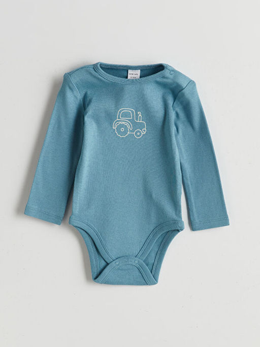 Bisiklet Yaka Bask?l? Erkek Bebek ??t??tl? Body 3l?