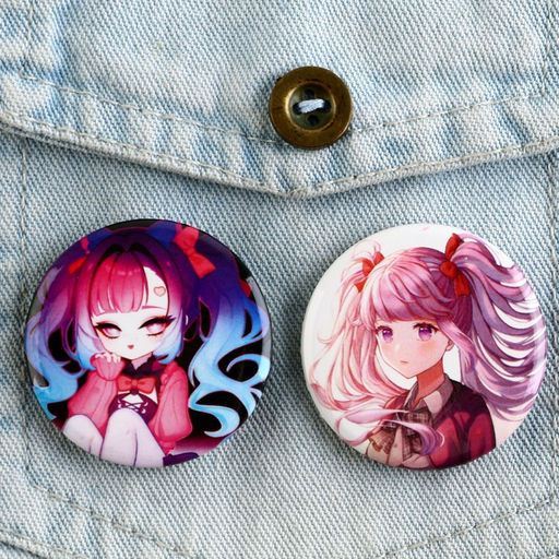 Цена за 10 шт. Значки закатные Аниме девочки, 38 мм, МИКС