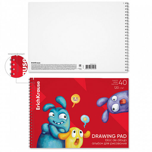 Цена за 4 шт. Альбом для рисования на спирали ErichKrause Jolly Friends, А4, 40 листов, микроперфорация  фото 2