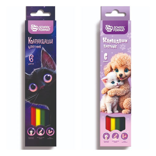 Цена за 2 шт. Карандаши Schoolformat "Микс. Для девочек" 6цв. (КЦ06-МДВ, 256804)