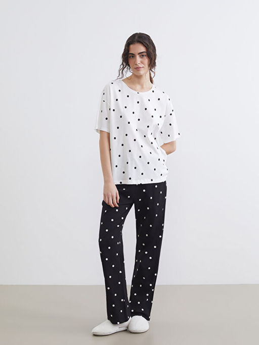 Bisiklet Yaka Puantiyeli Kad?n Pijama ?st?