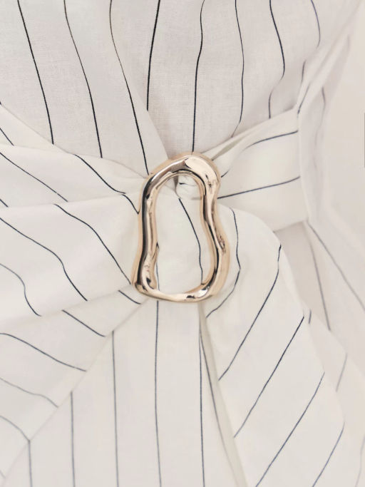 Льняная рубашка в полоску с декоративной пряжкой / Zarina  фото 9