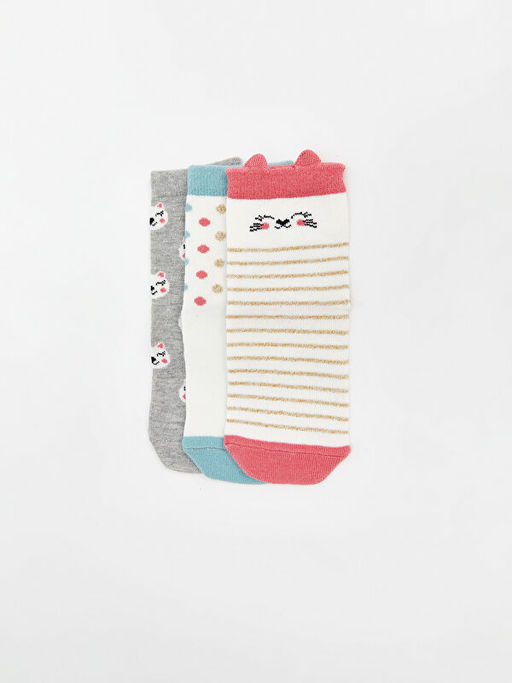 Bask?l? K?z Bebek Soket ?orap 3l?