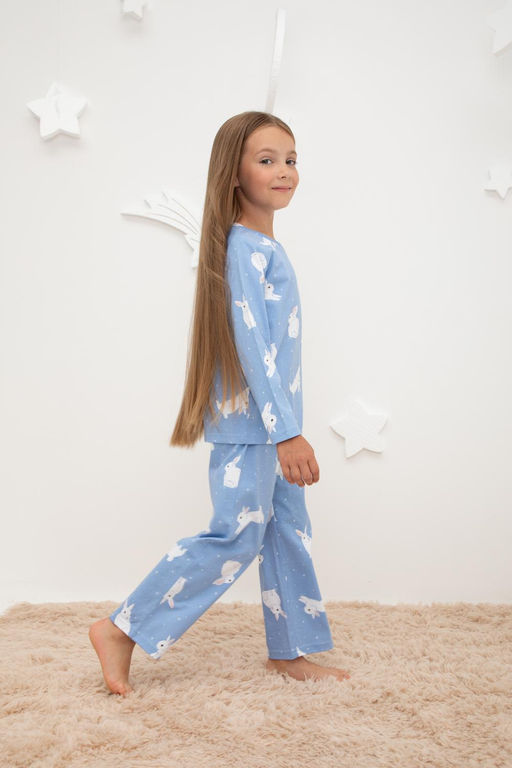 К 1622/зайки на снегу на голубом пижама дет