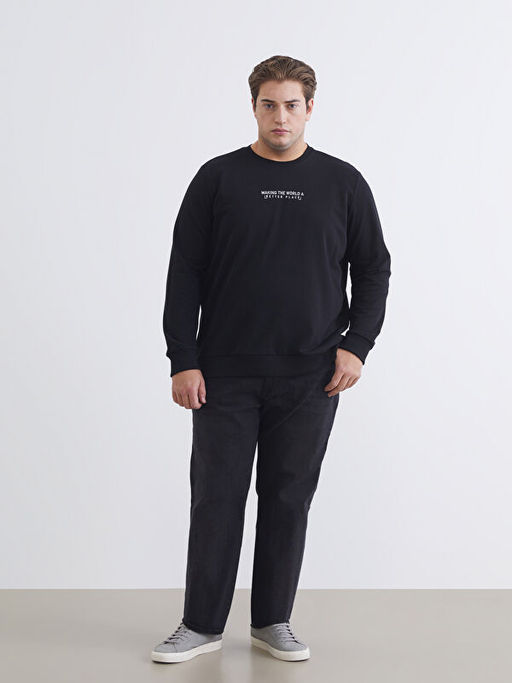 Bisiklet Yaka Bask?l? Erkek Sweatshirt