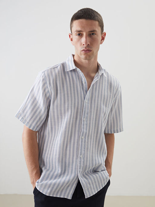 Regular Fit K?sa Kollu ?izgili Erkek G?mlek