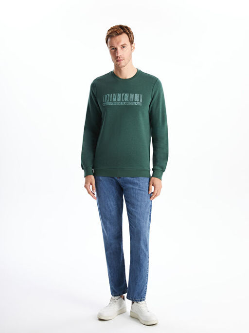Bisiklet Yaka Bask?l? Erkek Kal?n Sweatshirt