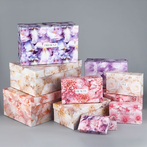 Набор коробок 10 в 1, упаковка подарочная, Цветы, 12?7?4 - 32.5?20?12.5 см