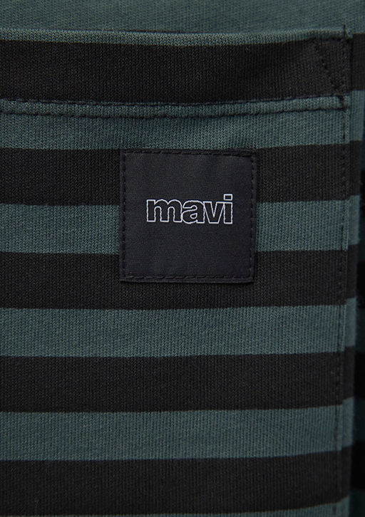 Cizgili Yesil Tisort - Mavi фото 6