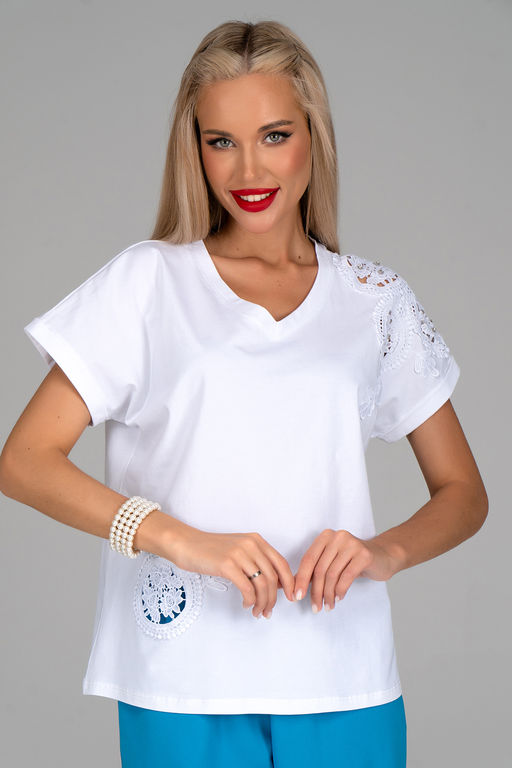 Футболка Нинель (белый/кружево) - Эльза фото 7