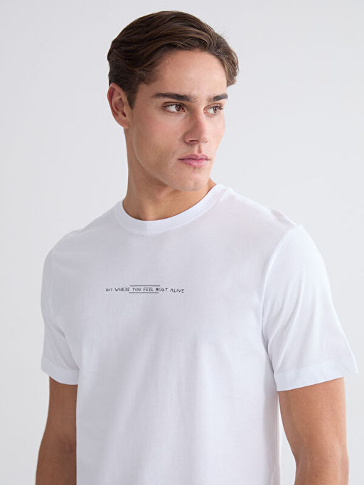 Bisiklet Yaka Bask?l? Penye Erkek Ti??rt