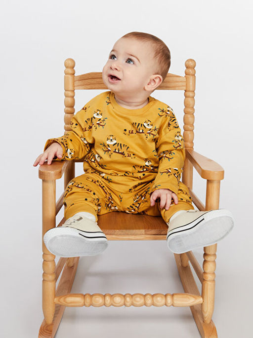 Bisiklet Yaka Bask?l? Erkek Bebek Pijama Tak?m?