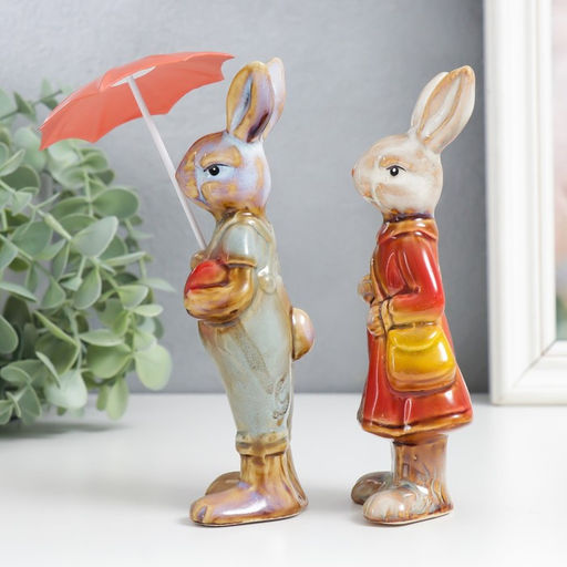Цена за 2 шт. Фигурка керамика «Заюшка - под зонтом», 15.5×4.5×5 см, МИКС