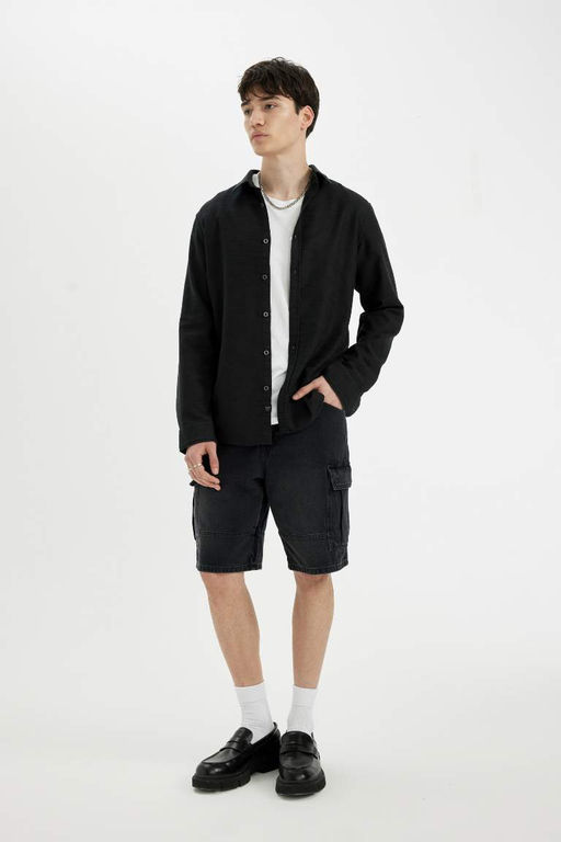 Рубашка Slim Fit из хлопка с длинными рукавами - Defacto фото 2