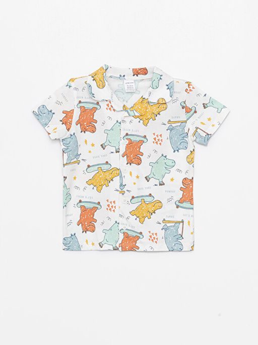 Polo Yaka K?sa Kollu Bask?l? Erkek Bebek Pijama Tak?m - Waikiki фото 2