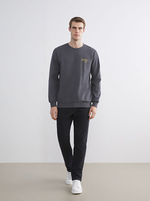 Bisiklet Yaka Bask?l? Erkek Sweatshirt