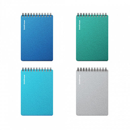АКЦИЯ Цена за 4 шт. Блокнот с пластиковой обложкой на спирали ErichKrause Ice Metallic, А6, 80 листов, клетка_MIX-PACK