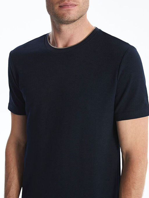 Bisiklet Yaka K?sa Kollu Penye Erkek Dokulu Ti??rt