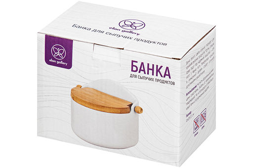 Банка для сыпучих продуктов 500 мл 15*10*11,1 см Белая + откидная бамбук.крышка, керамика - Elan gallery фото 8