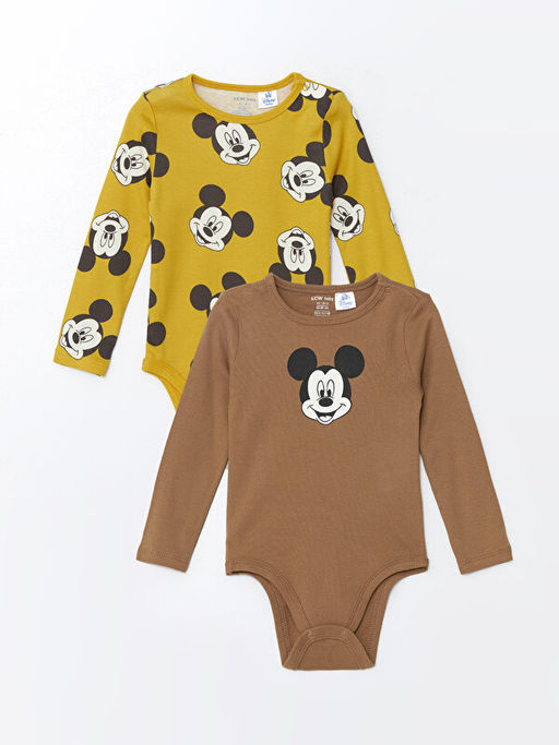 Bisiklet Yaka Mickey Mouse Bask?l? Erkek Bebek ??t??tl? Body 2li
