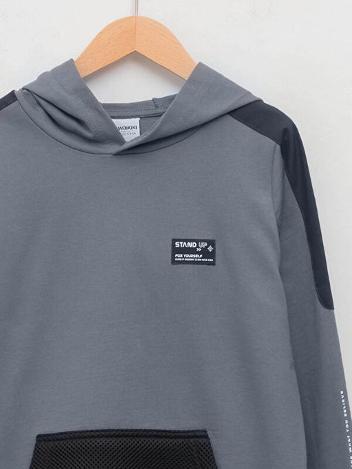 Kap??onlu Bask?l? Uzun Kollu Erkek ?ocuk Sweatshirt - Waikiki фото 3