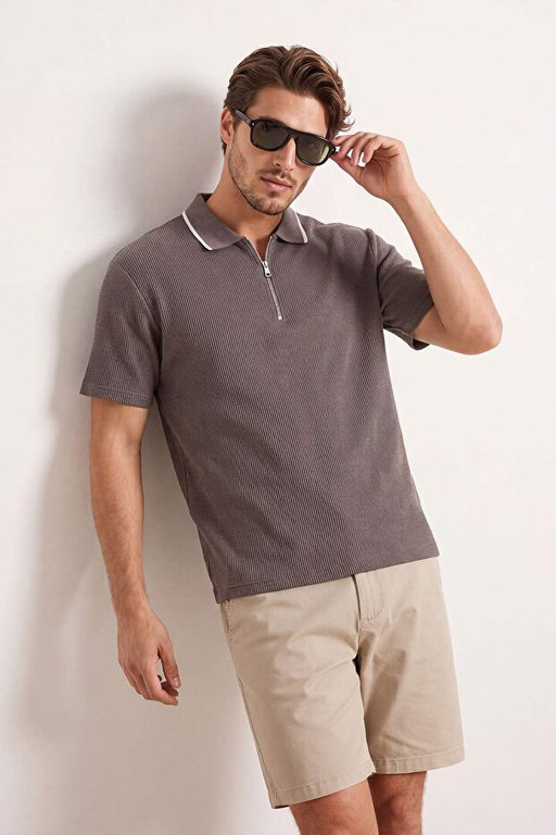 Vizon D___k Omuz Regular Fit Yaka _izgi Detayl_ Dokulu K_sa Kol Polo Yaka T-shirt TMNSS26PO00015 - Trendyolmilla фото 2