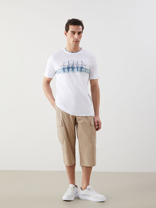 Bisiklet Yaka K?sa Kollu Bask?l? Penye Erkek Ti??rt