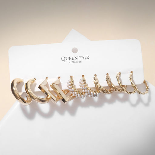 Набор серег 5 пар QF «Леди» линии, цвет белый в золоте