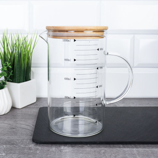 Цена за 1 шт. Кружка мерная 1000 мл / LCWJ103 /уп 48/Бамбуковая крышка - ГалеонТрейд фото 2