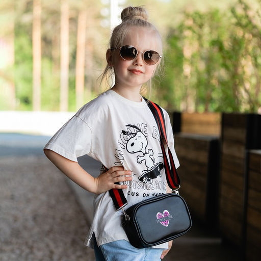 Сумка детская Don't care, иск. кожа, на ремешке, черная, 18х11х6 см - NAZAMOK KIDS фото 7