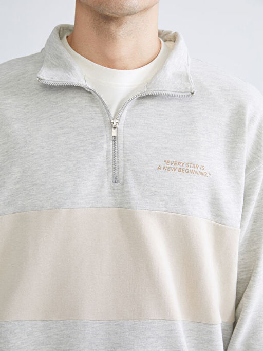 Dik Yaka Uzun Kollu Bask?l? Erkek Sweatshirt
