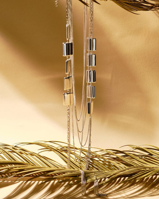 Набор 2 предмета: серьги, бусы Унисон прямоугольники, цвет серебро, 80 см