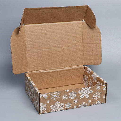 Цена за 2 шт. Коробка новогодняя складная «Снежинки», бурый, 27×21×9 см, Новый год