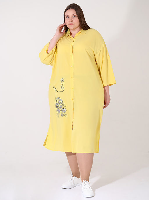 Платье-рубашка горчичного цвета летнее повседневное