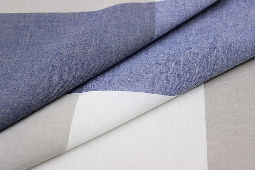 Вареный (стираный) хлопок Крупная клетка цв.синий/бежевый, ш.2.50м, хлопок-100%, 115гр/м.кв - Купава фото 4