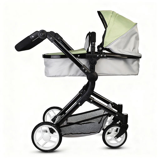 Коляская кукольная металлическая, прогулочная, с корзиной, серо-зеленая