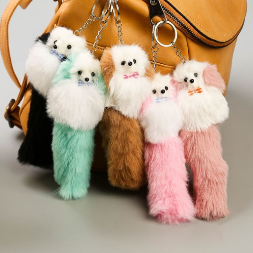 Цена за 4 шт. Брелок для ключей на кольце Пушистик. Пудель с цветными ушками и хвостом и бантиком, на сумку, рюкзак, 18.5?6?5 см, МИКС - Simaland фото 3