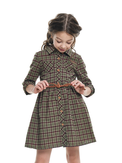 Платье на пуговицах в клетку UD 6846 хаки клетка - Mini maxi фото 7